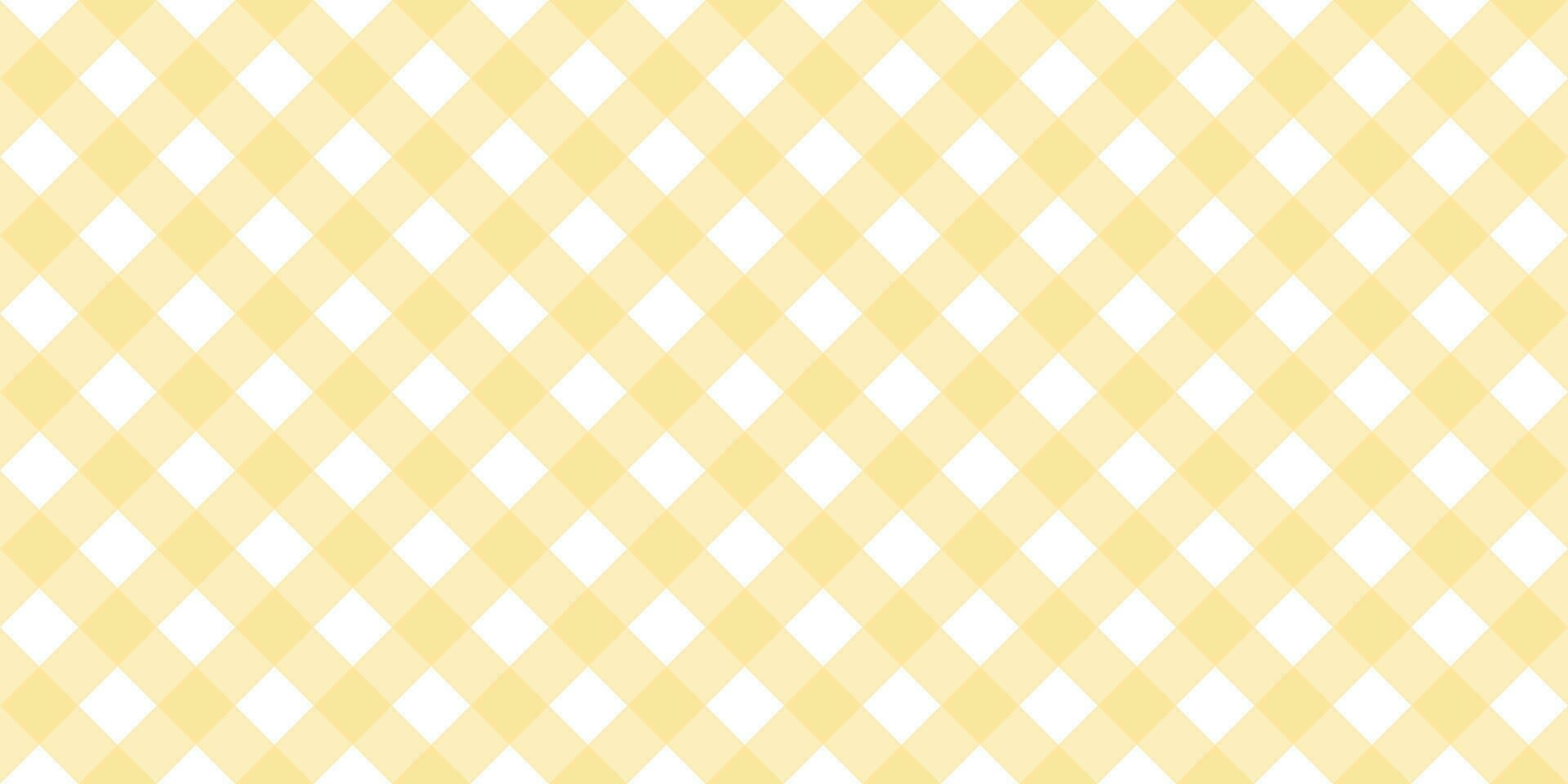 Gingham diagonal seamless pattern in yellow pastel color. Vichy plaid design for Easter holiday textile decorative. Vector checkered pattern for fabric - picnic blanket, tablecloth, dress, napkin.