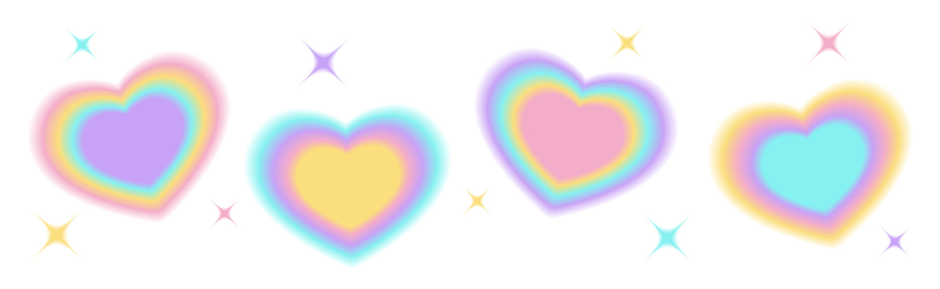 Y2k gradients. Heart cute, retro blurry pastel frames, aesthetic