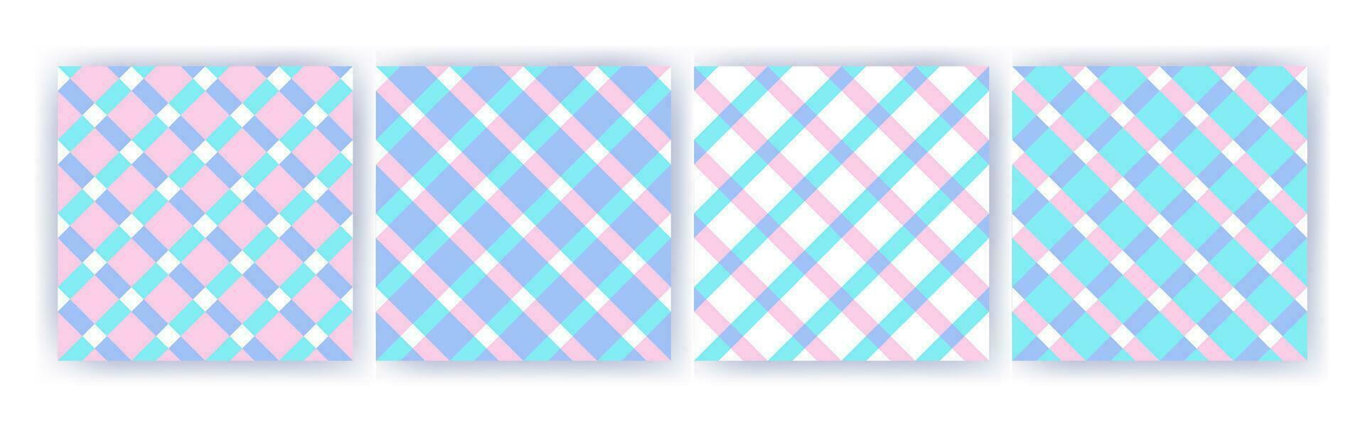 Vichy diagonal seamless pattern set in pastel colors for pink doll. Gingham design Birthday, Easter holiday textile decorative. Vector check plaid patterns fabric - picnic blanket, tablecloth, dress,.