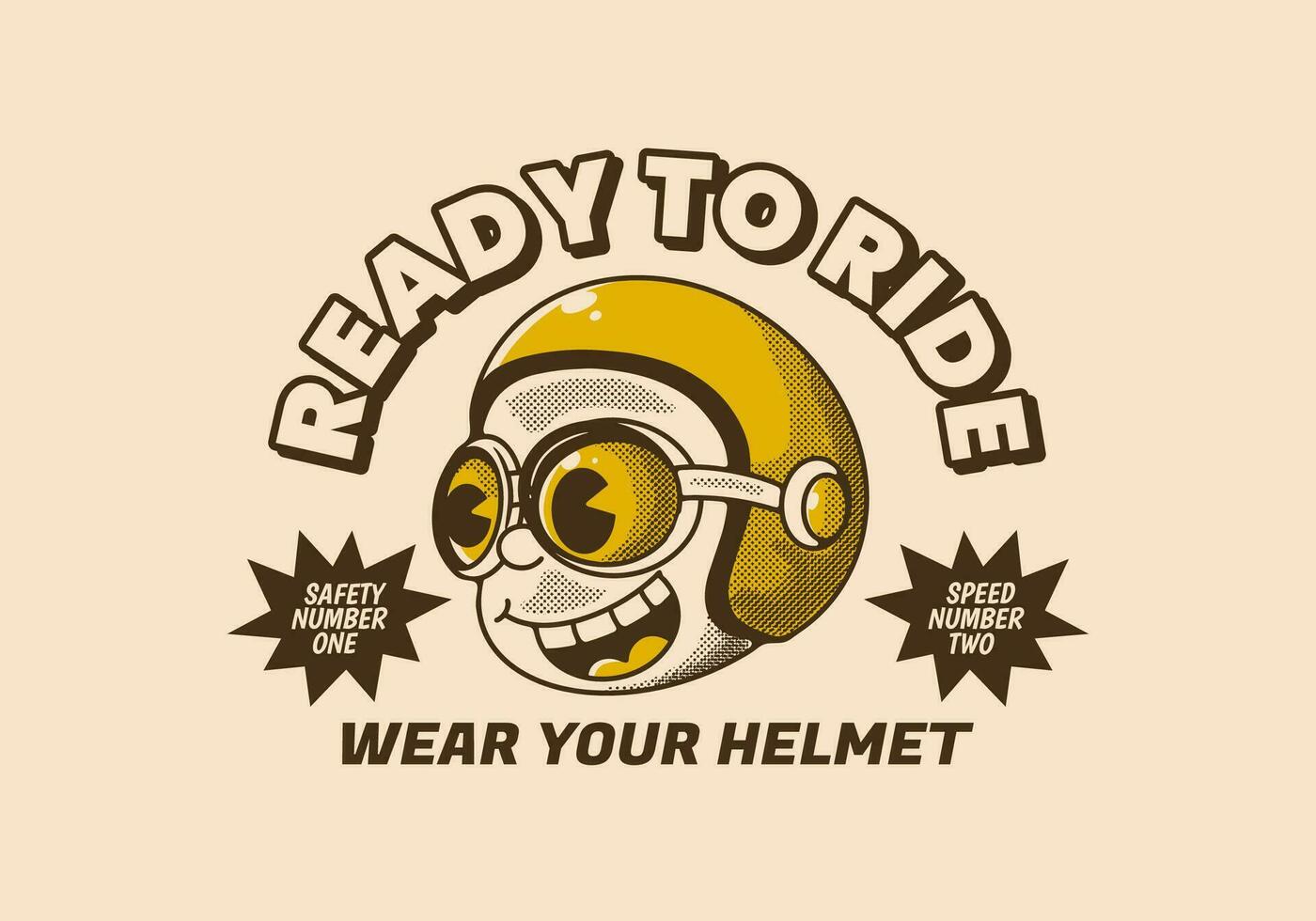 Ready to ride. Wear your helmet. Retro illustration of a boy head wearing helmet vector