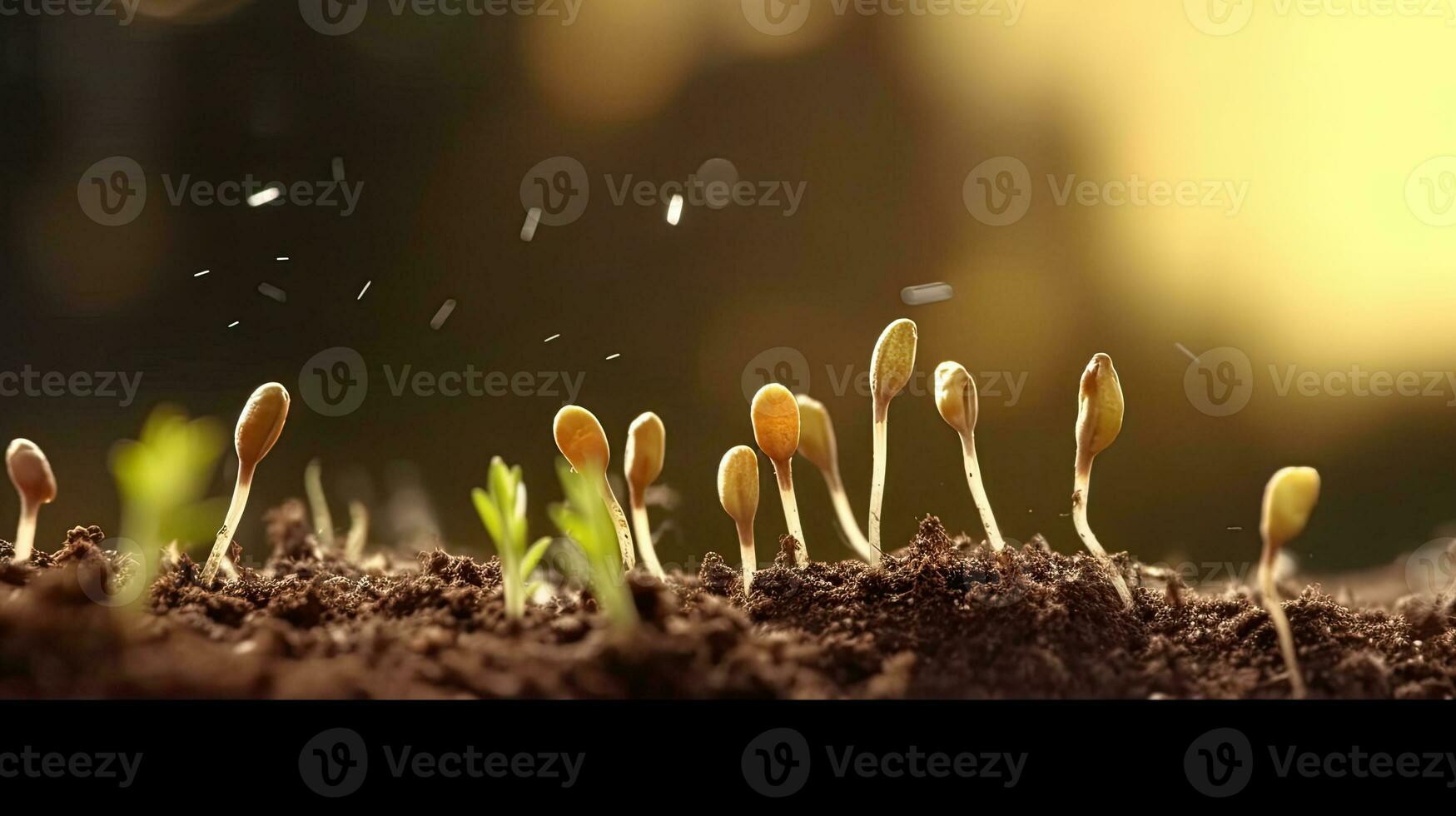 Germinating Seeds of Vegetable on the Earth under snow in winter, AI Generated photo