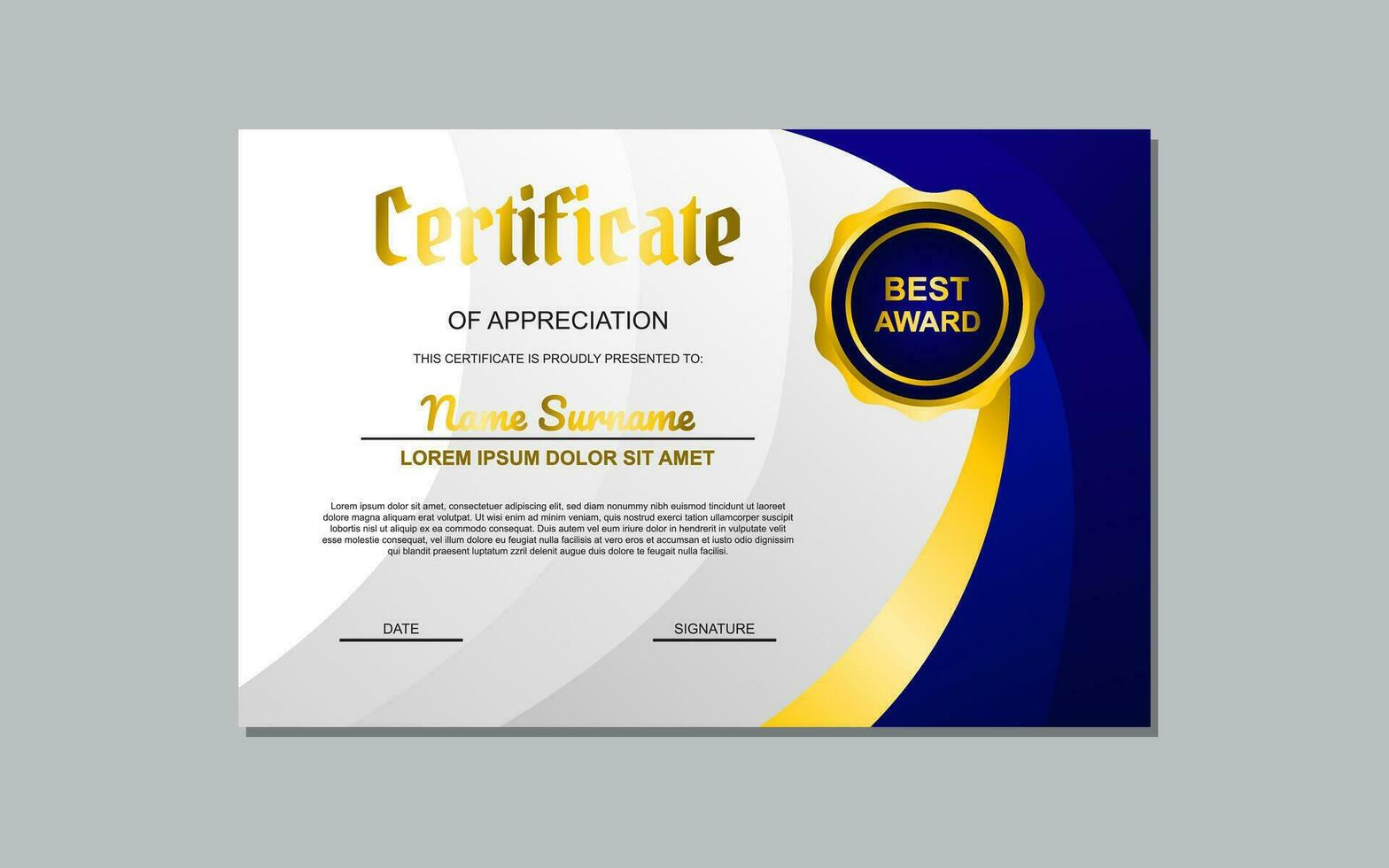 blue and gold certificate template design in luxury style. certificate for appreciation of business and education. vector