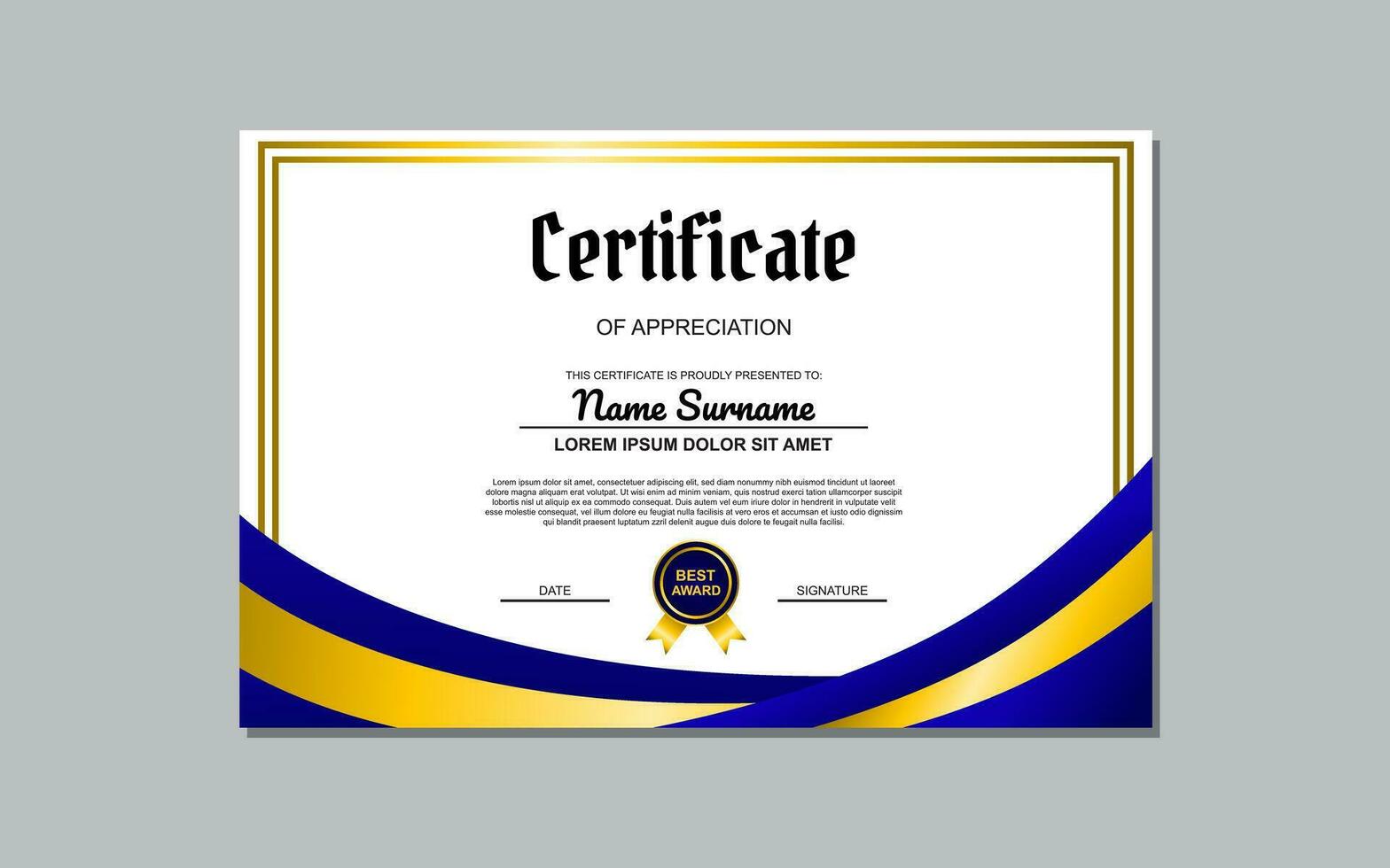 blue and gold certificate template design in luxury style. certificate for appreciation of business and education. vector