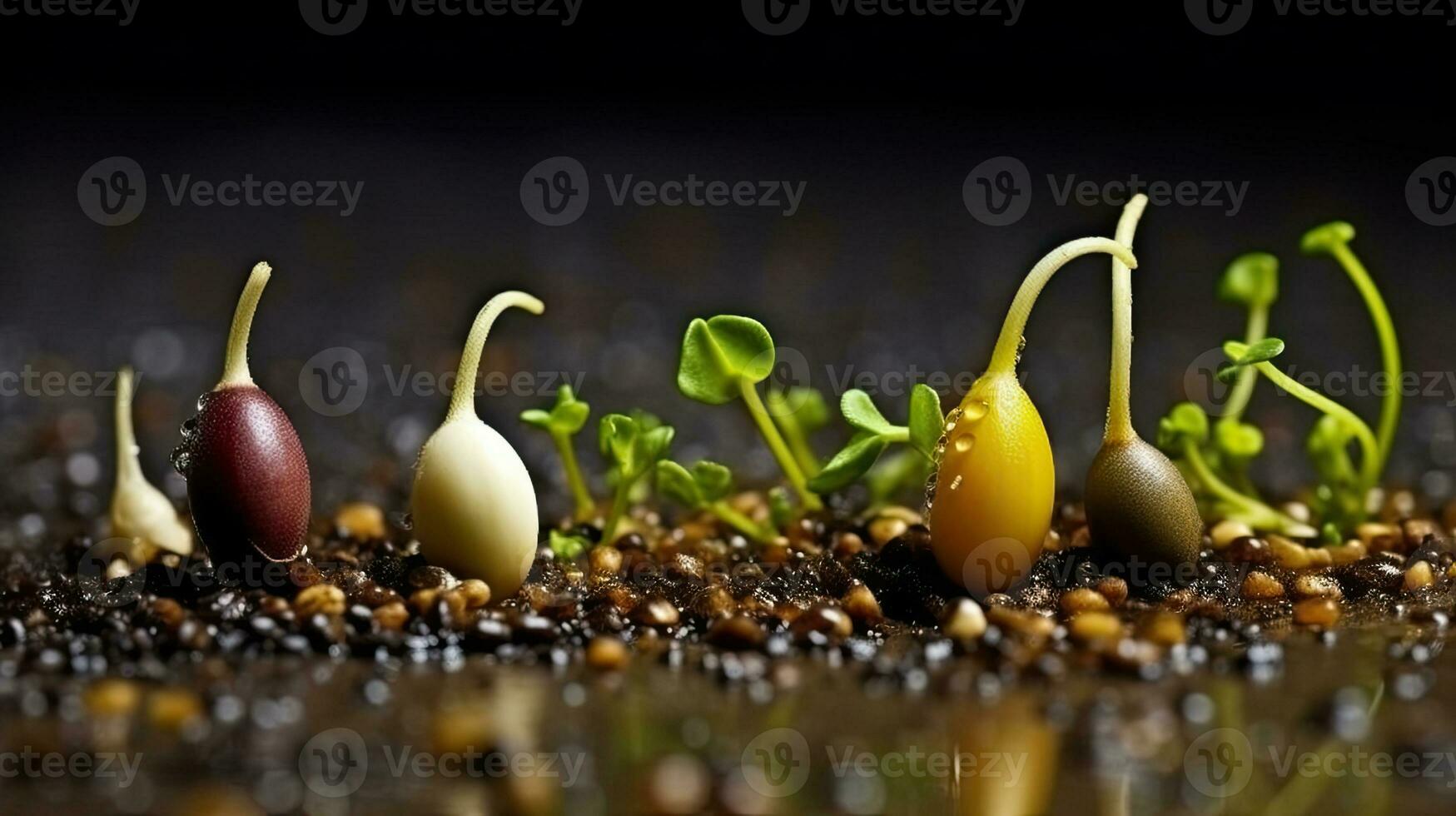 Germinating Seeds of Vegetable on the Earth in various seasons, AI Generated photo