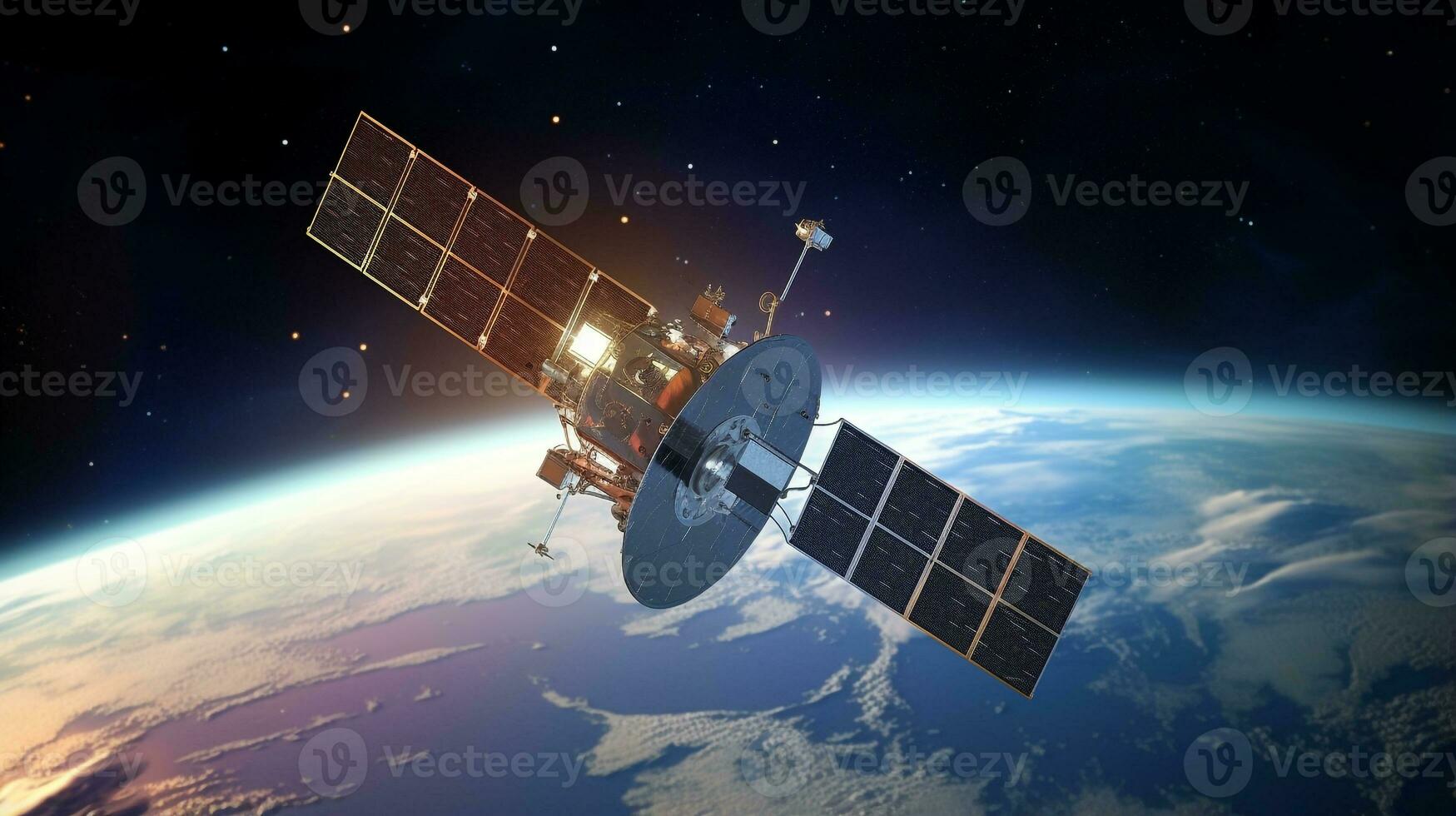 Satellite communication above earth photo