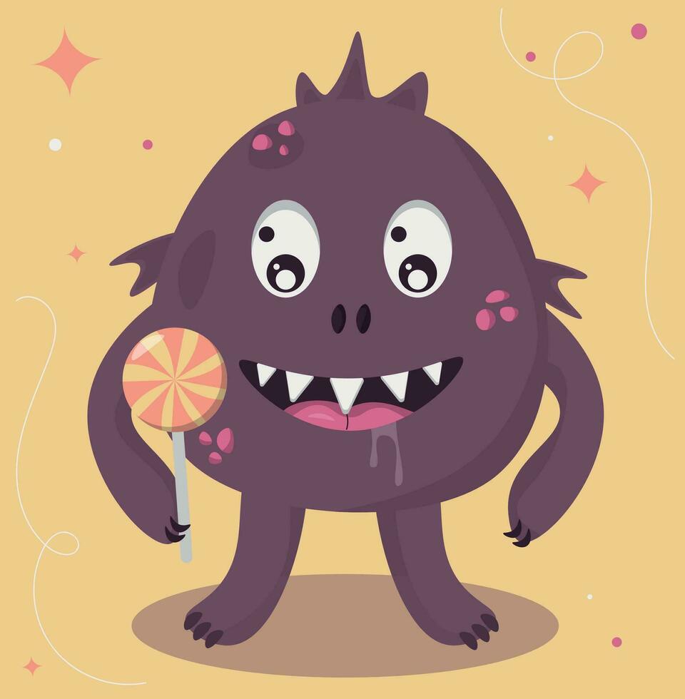 cartoon monster holding lollipop vector