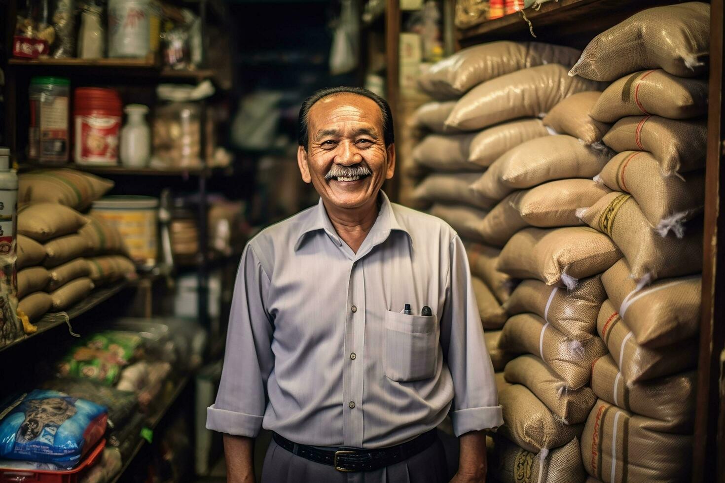 asian grocery store owner ai generated photo