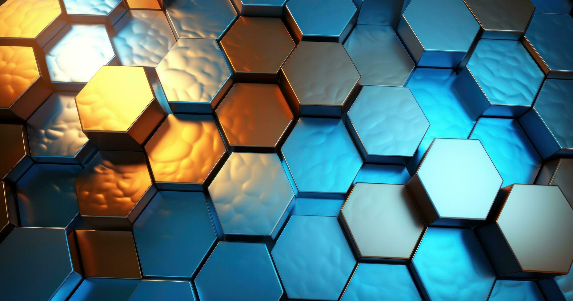 An abstract hexagon background in blue with silver lighting photo