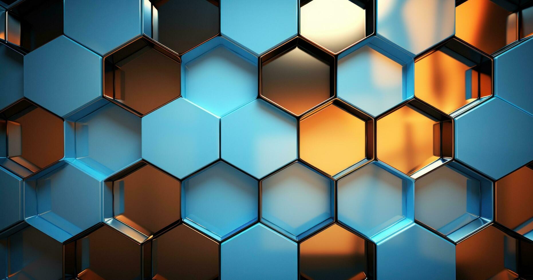 An abstract hexagon background in blue with silver lighting photo