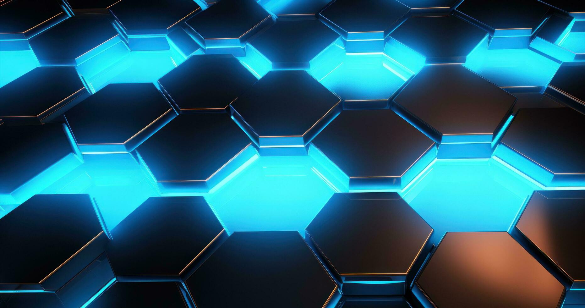 An abstract hexagon background in blue with silver lighting photo