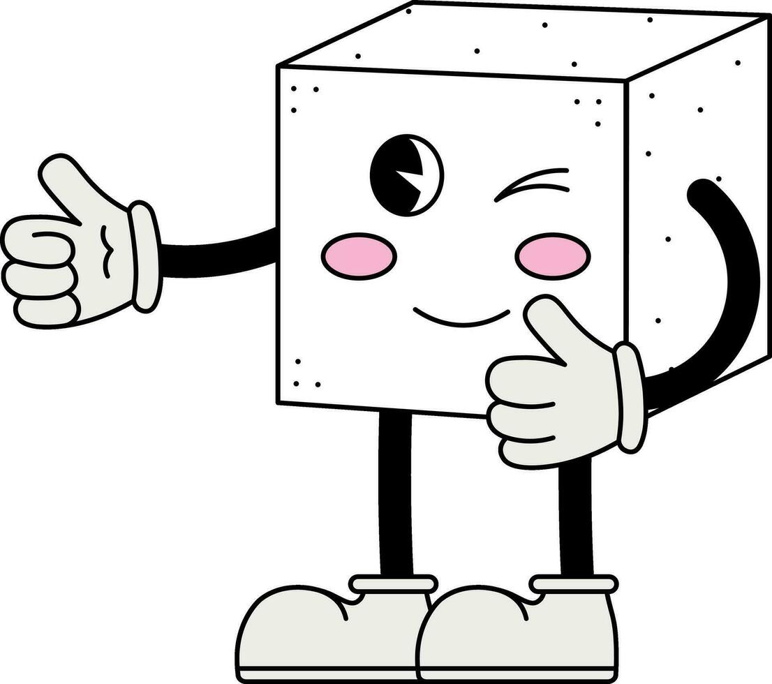 Sugar cube character in 70s cartoon style vector