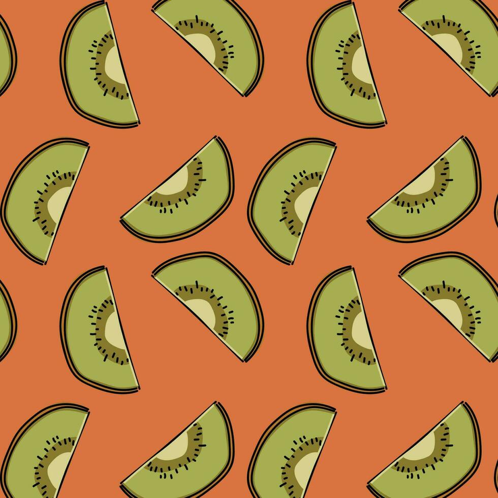 Kiwi Fruit Pattern Clipart Vector Illustration Design with Orange Background