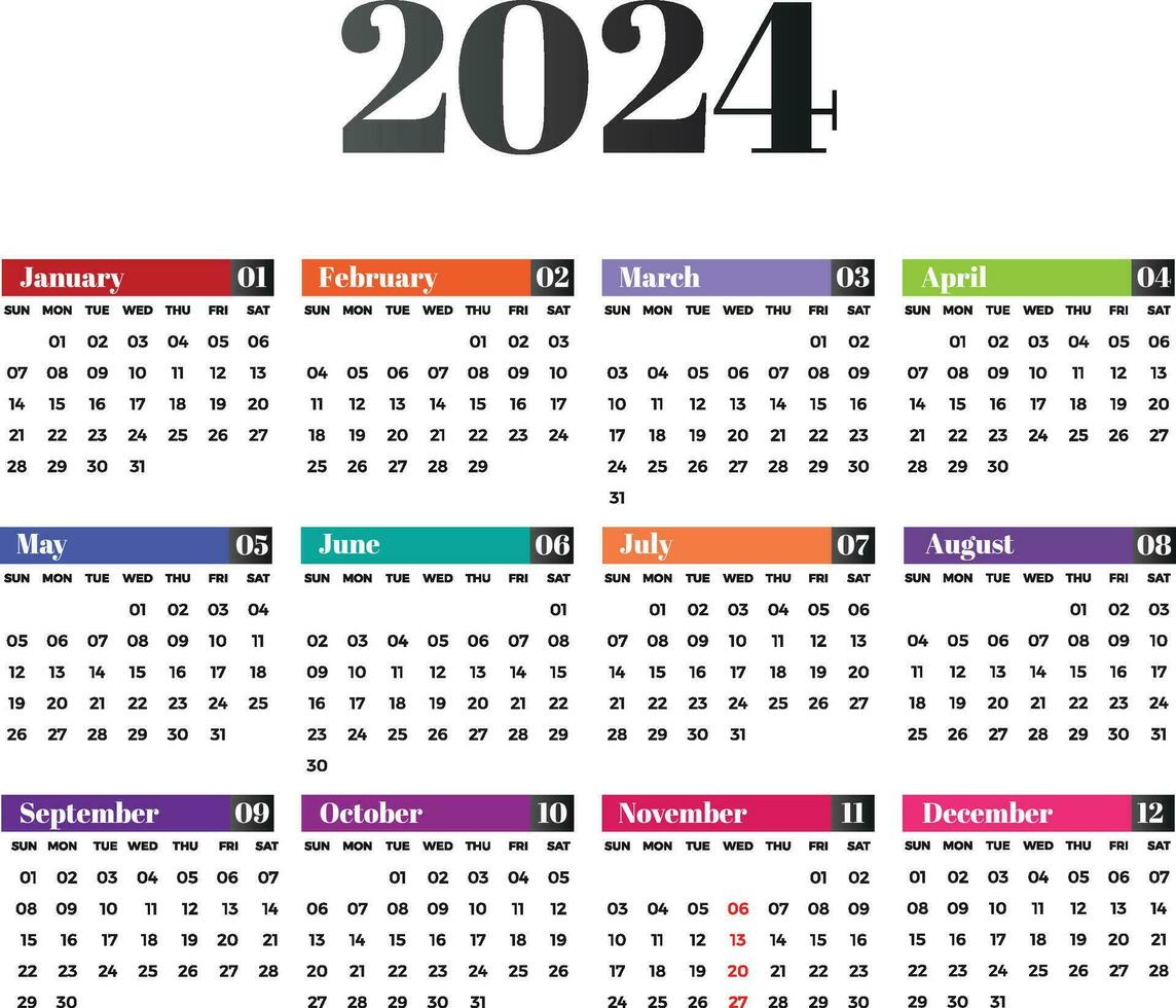 2024 Calendar editable template Free Vector