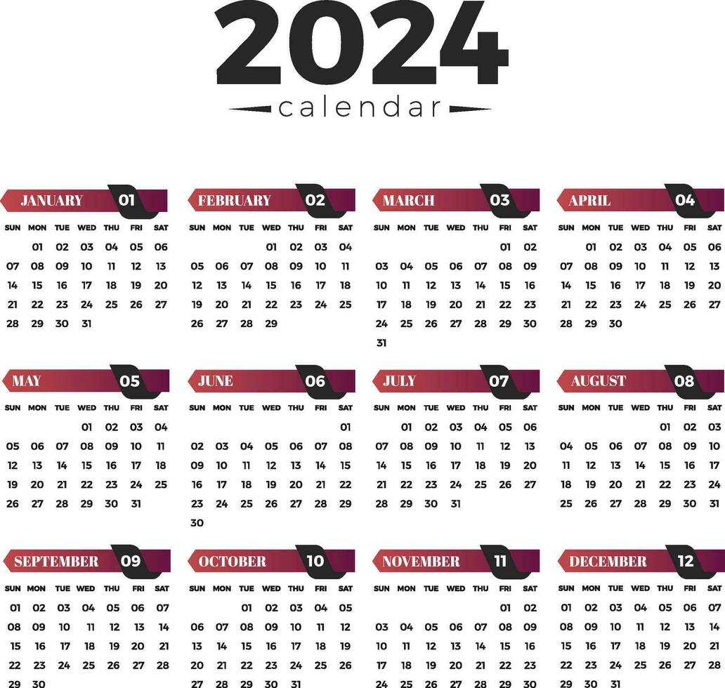 2024 calendario editable modelo gratis vector