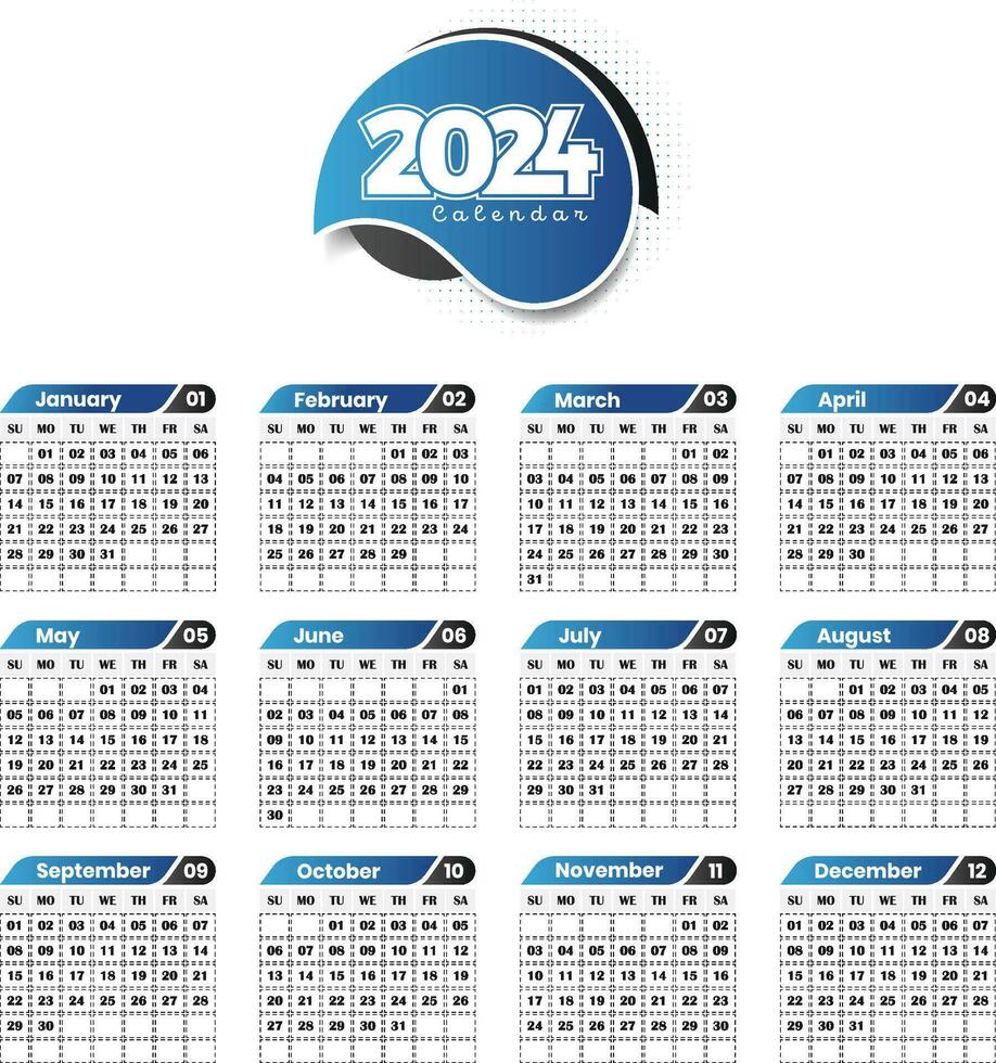 2024 calendario editable modelo gratis vector