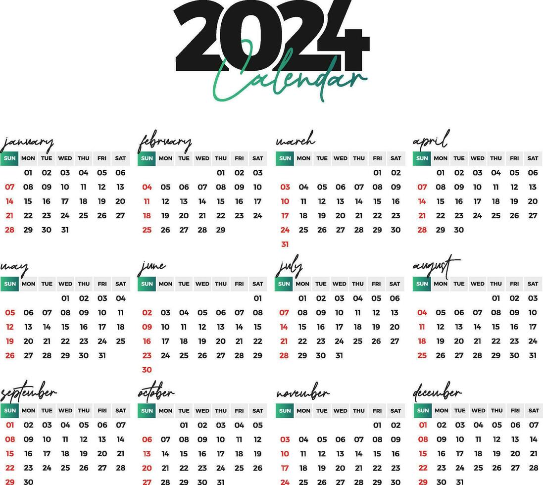 2024 Calendar editable template Free Vector