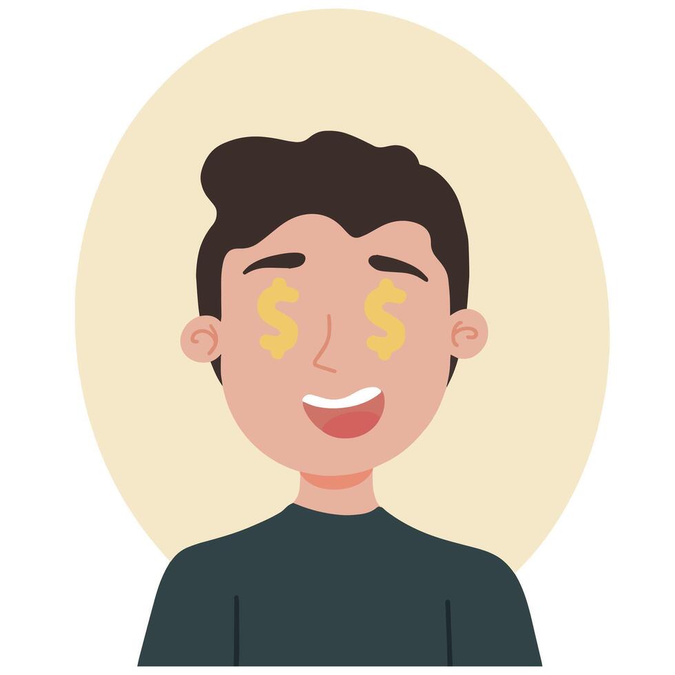 Vector illustration of man with dollar sign eyes