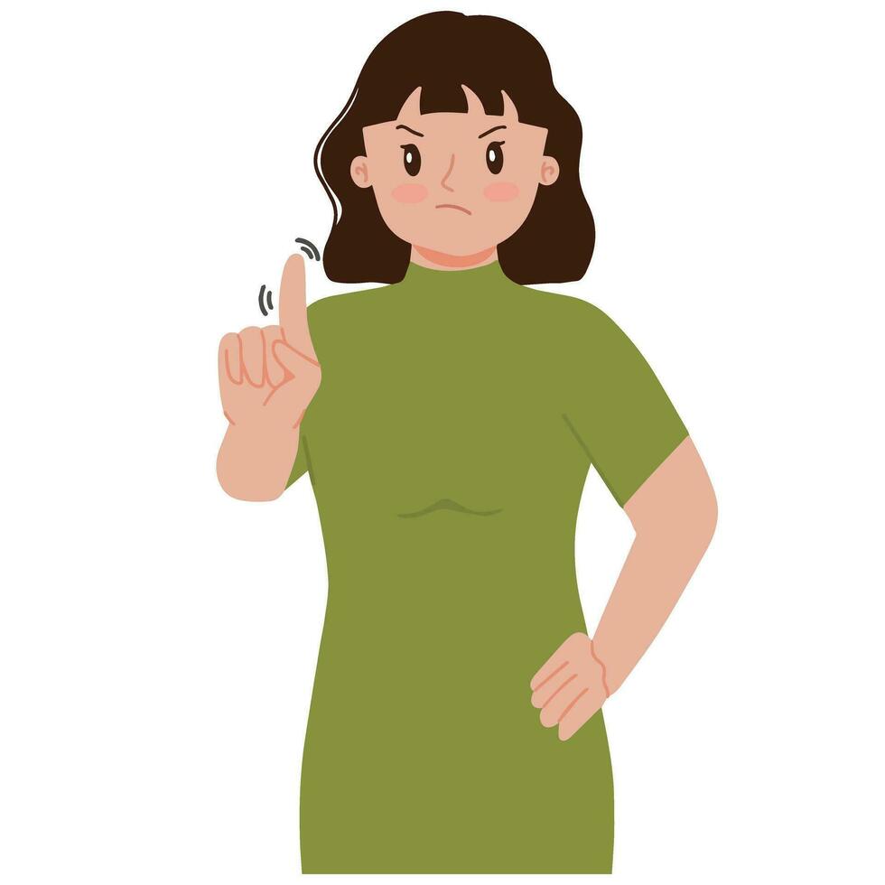retrato mujer gesticulando No firmar o detener firmar con un dedo ilustración vector
