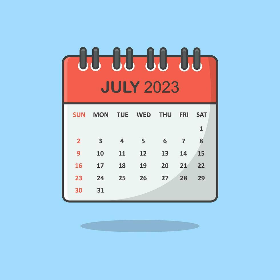 Calendar Cartoon Vector Illustration. July