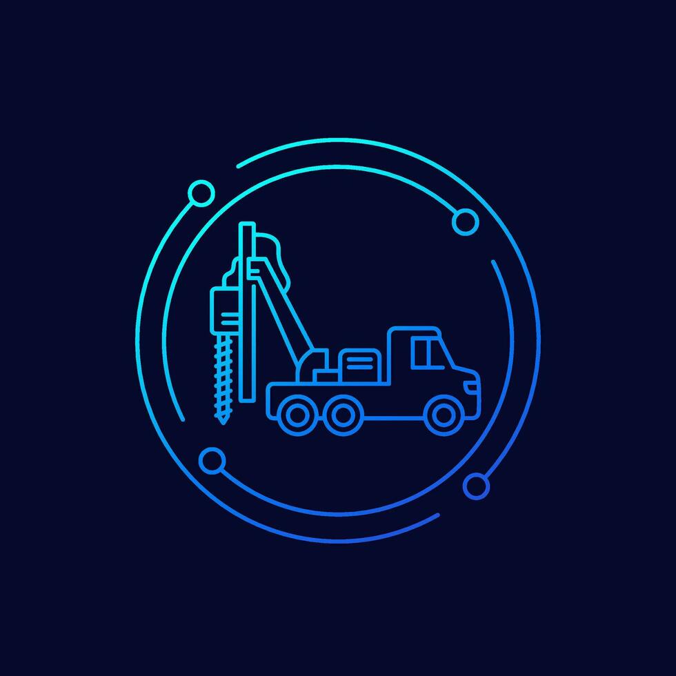 drill truck icon, linear design vector