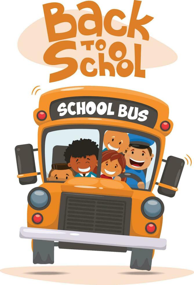 colegio autobús con niños ilustración en blanco antecedentes vector