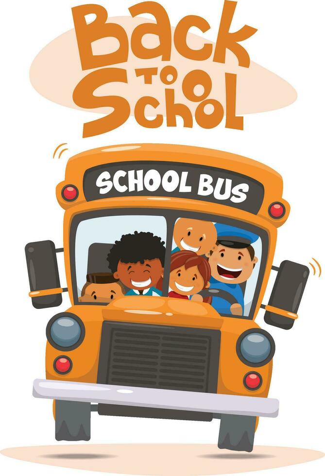 School bus with kids illustration on white background vector