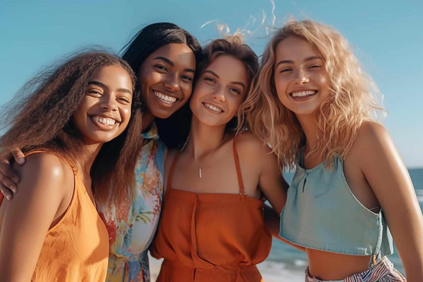 a group of gen z selfie on the beach ai generated photo