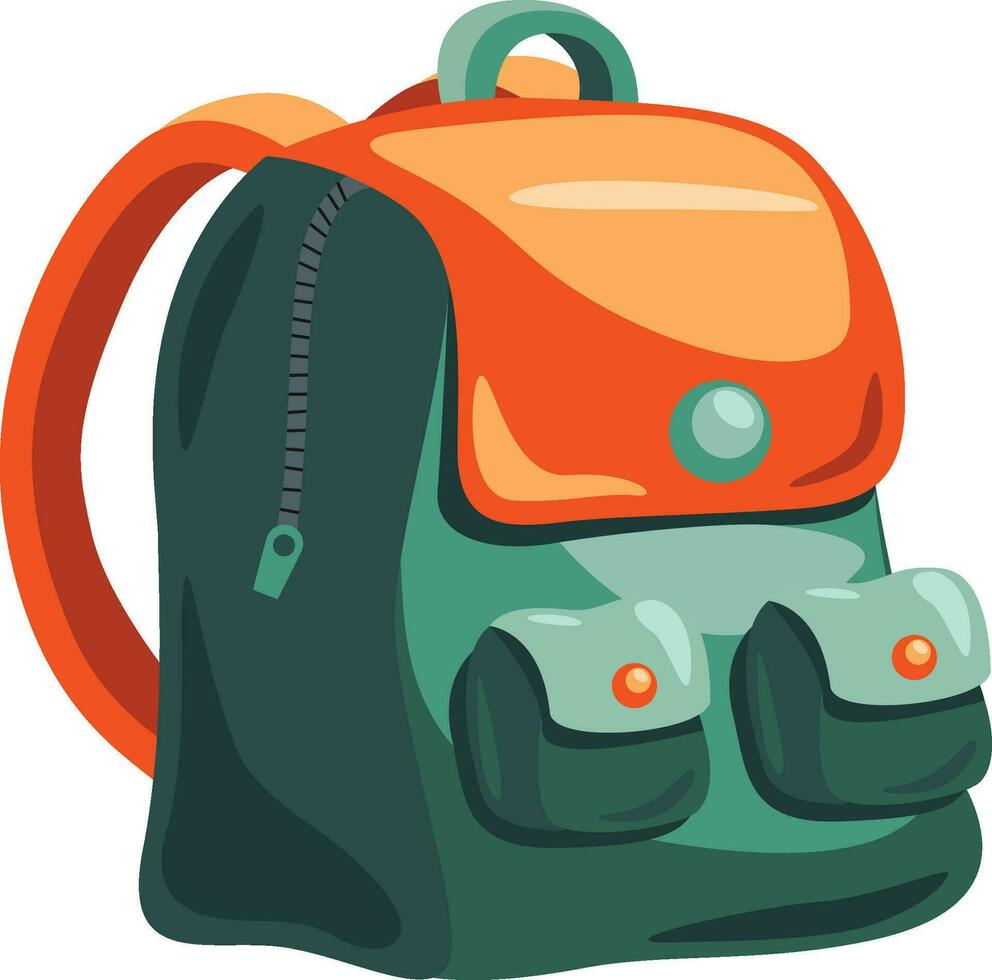 Green backpack for student schoolchild or traveler clipart on a white isolated background vector