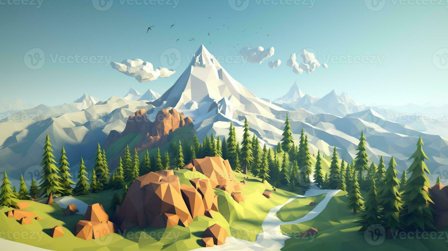 lowpoly de un montaña paisaje foto