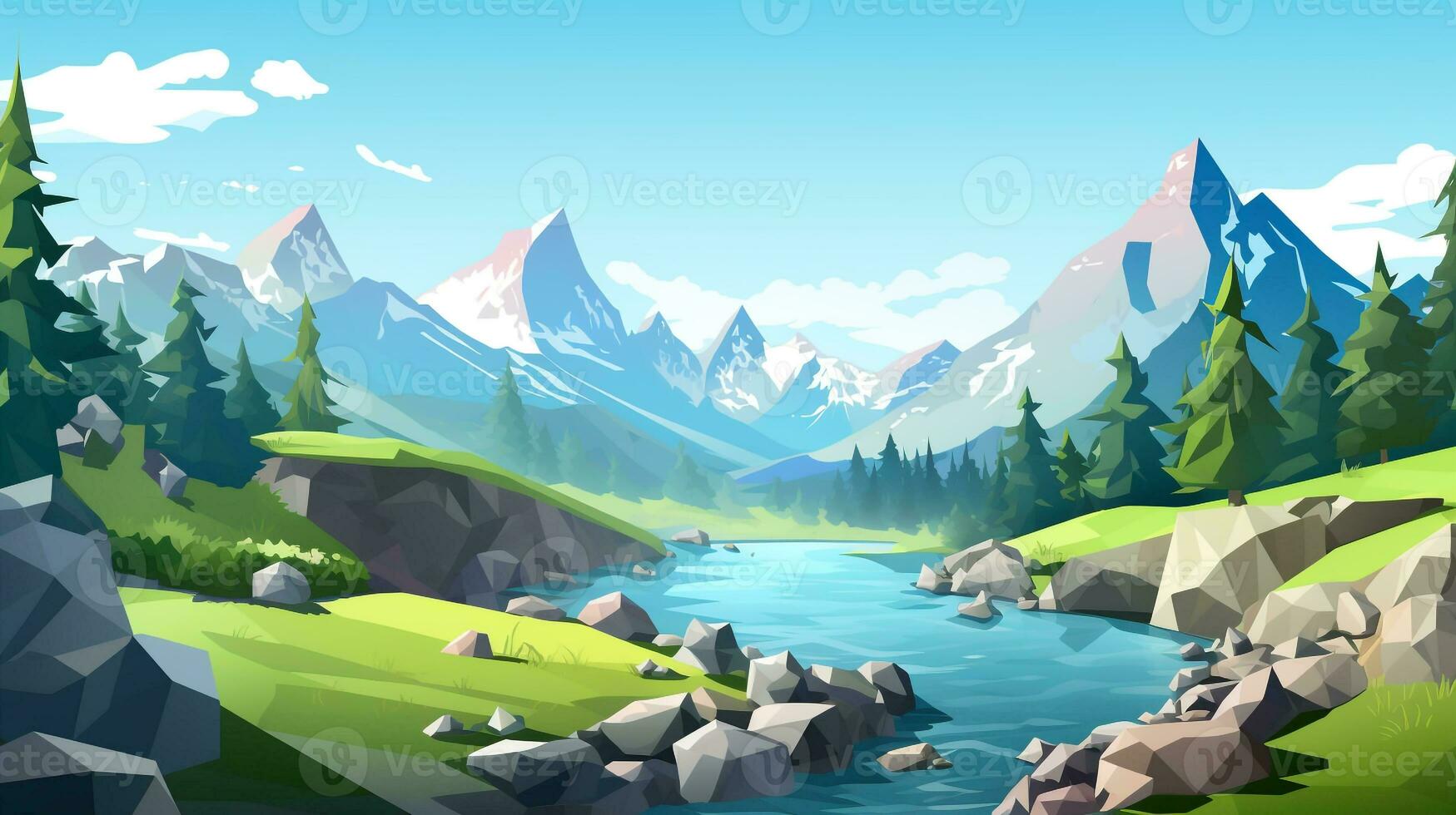 Lowpoly of a mountain landscape photo