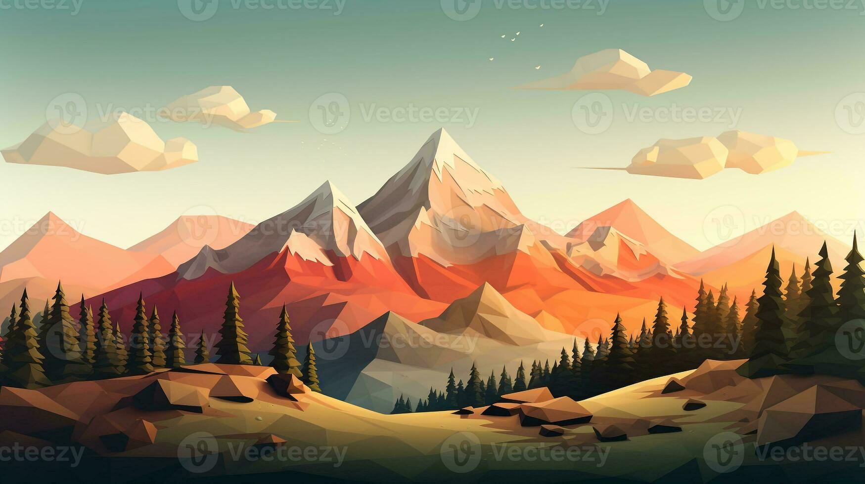 lowpoly de un montaña paisaje foto