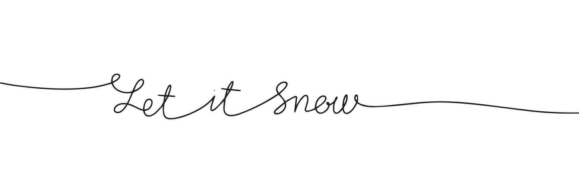 Let it Snow, monoline text. One line continuous concept Christmas banner. Line art Christmas short phrases. Vector illustration.