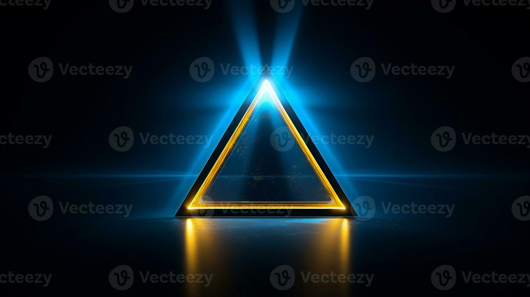 Cool blue geometric triangular figure background with a yellow neon laser light photo