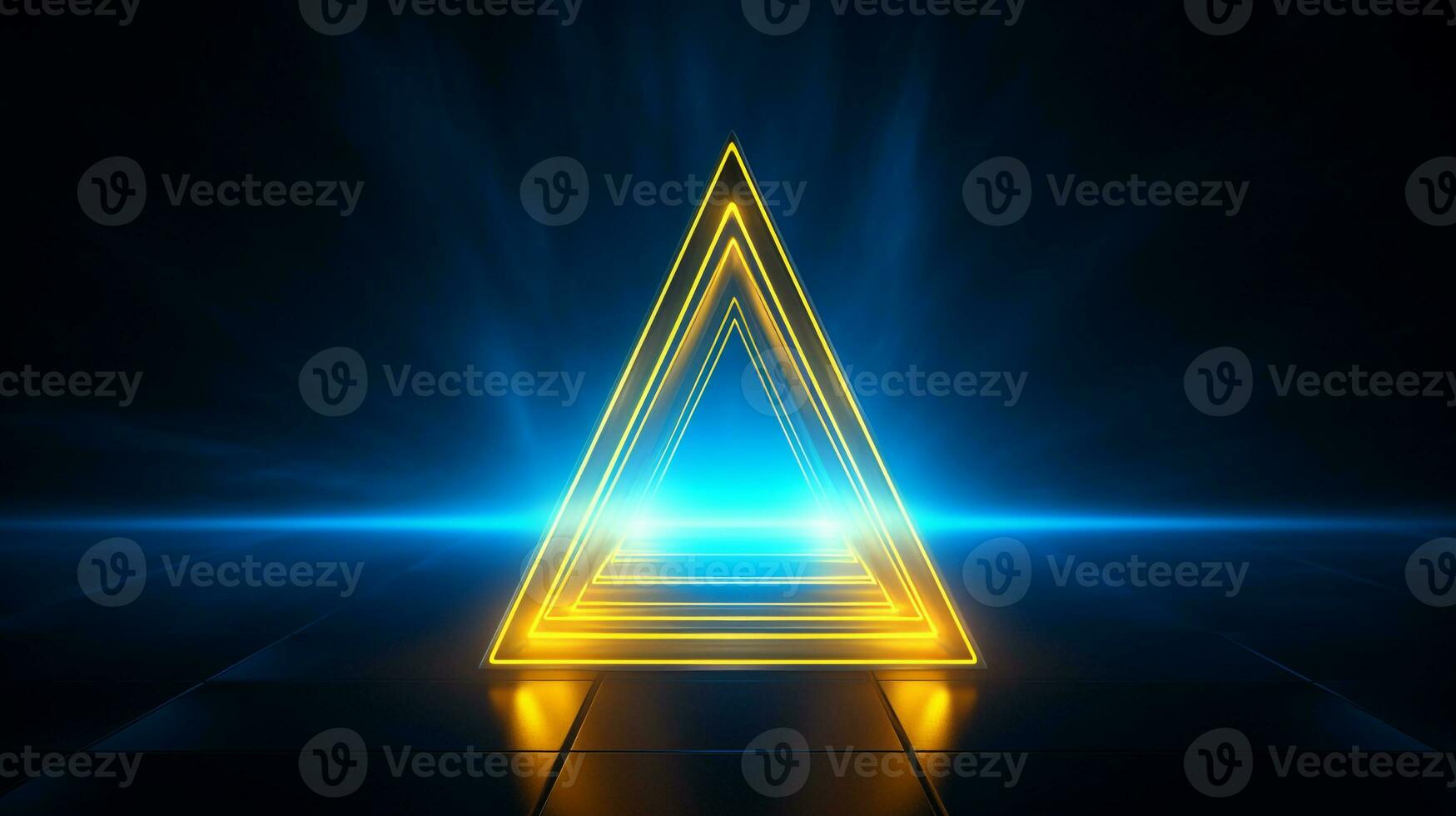 Cool blue geometric triangular figure background with a yellow neon laser light photo