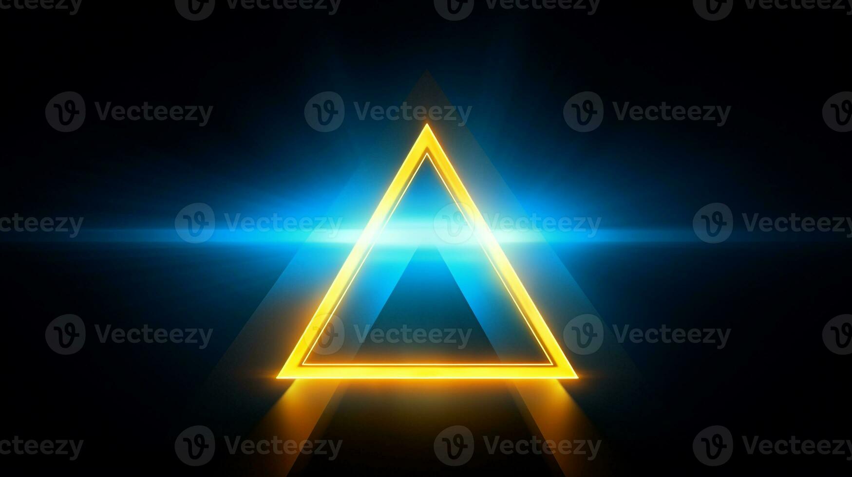 frio azul geométrico triangular figura antecedentes con un amarillo neón láser ligero foto