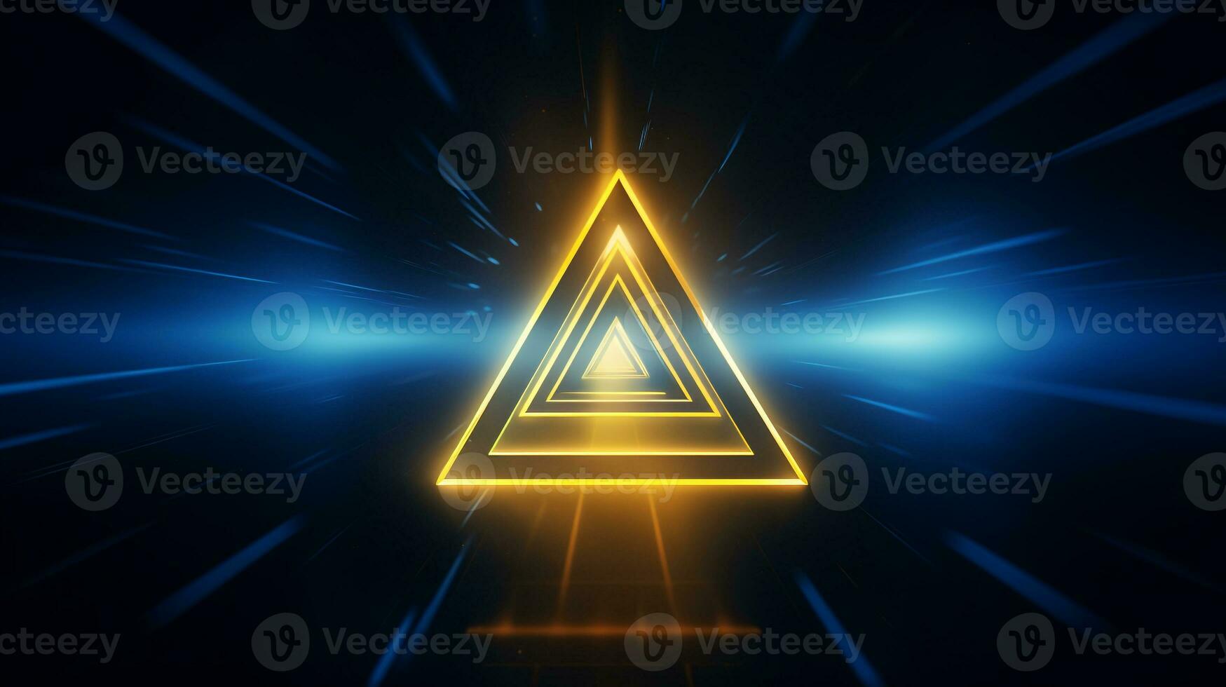 Cool blue geometric triangular figure background with a yellow neon laser light photo