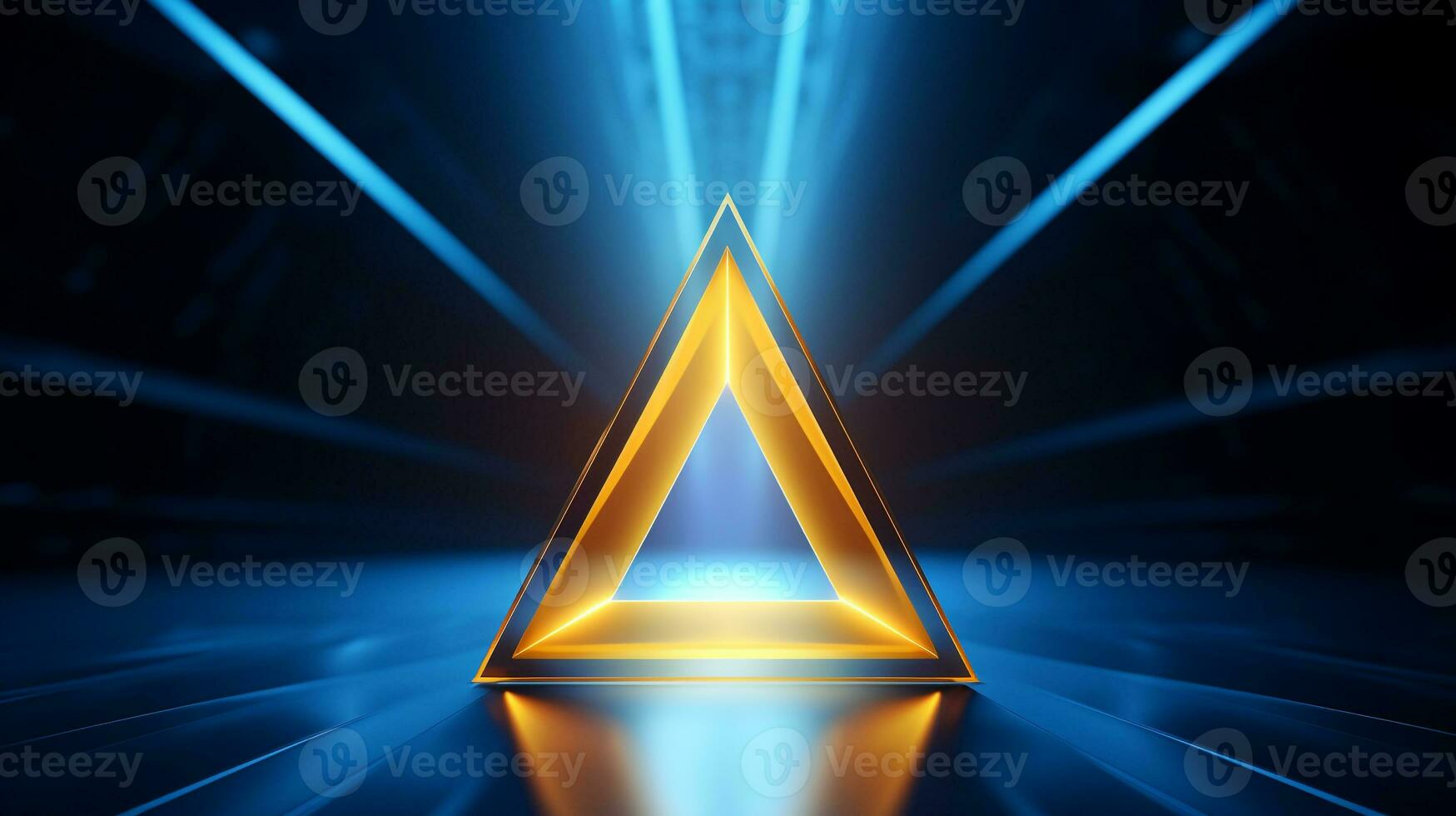 Cool blue geometric triangular figure background with a yellow neon laser light photo