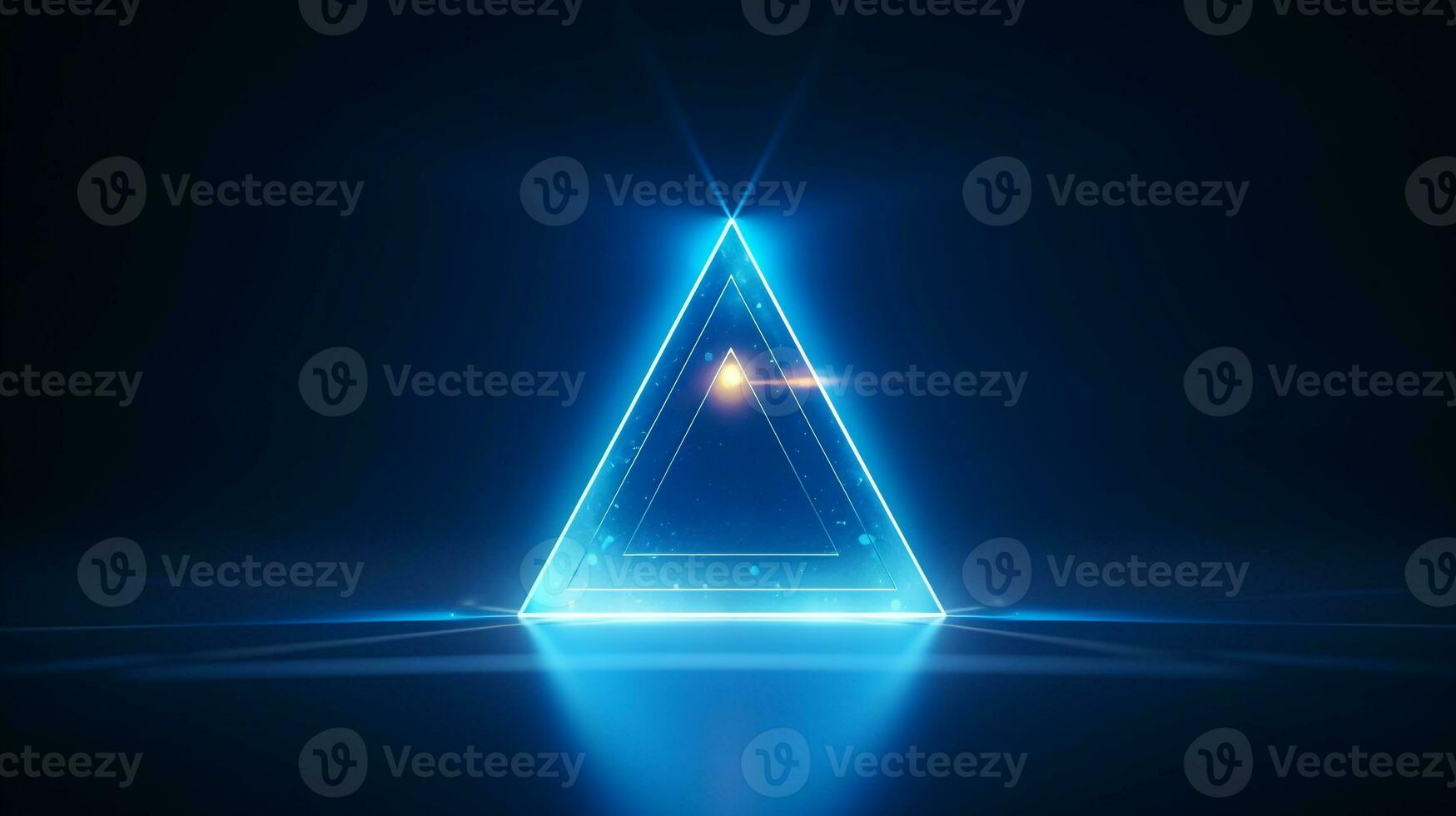 Cool blue geometric triangular figure background with a yellow neon laser light photo