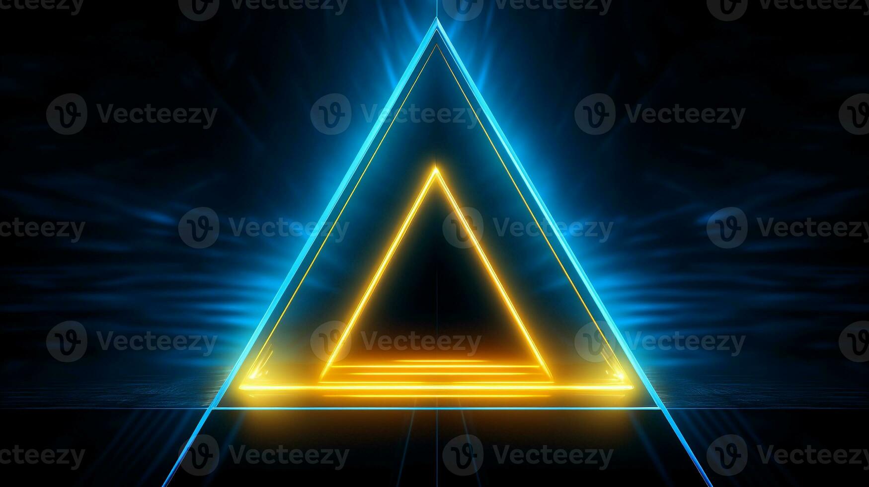 Cool blue geometric triangular figure background with a yellow neon laser light photo