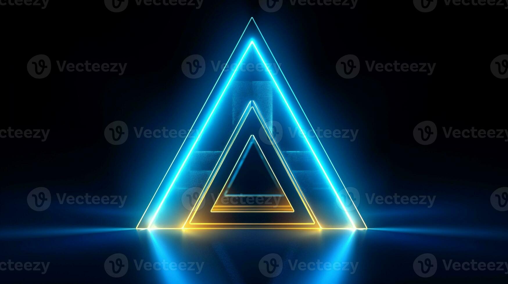 Cool blue geometric triangular figure background with a yellow neon laser light photo