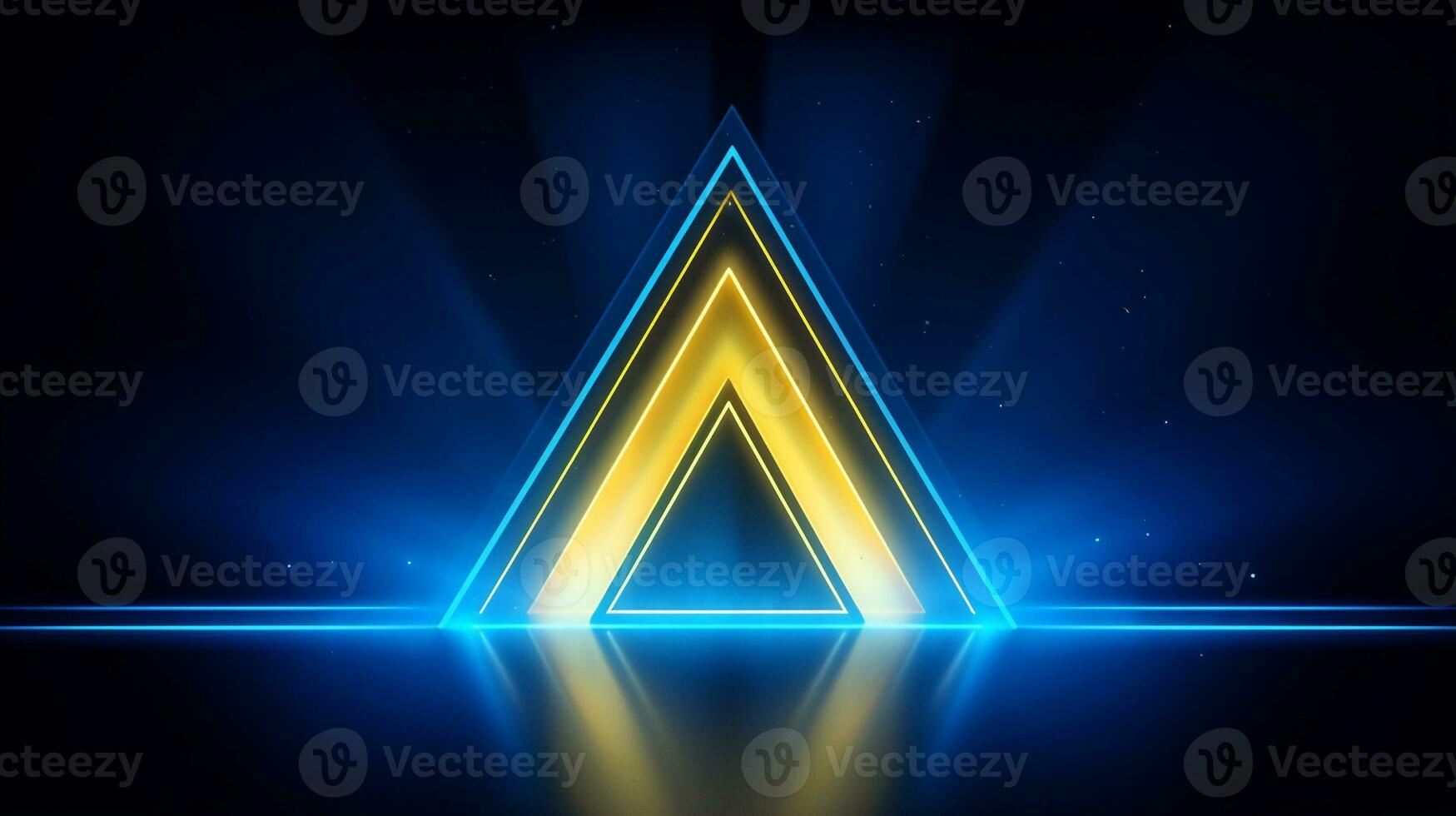 Cool blue geometric triangular figure background with a yellow neon laser light photo