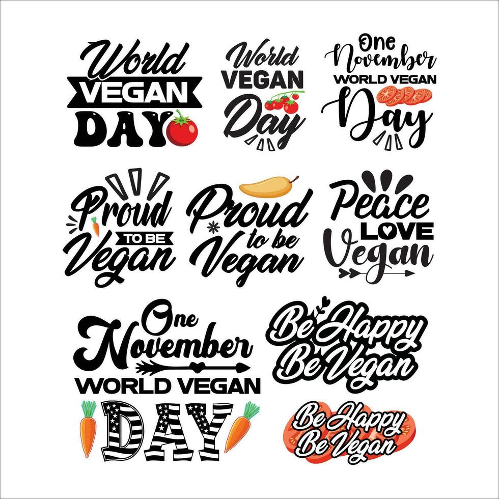 mundo vegano día tipografía diseño para camiseta, tarjetas, marco obra de arte, bolsas, tazas, pegatinas, vasos, teléfono casos, impresión etc. vector