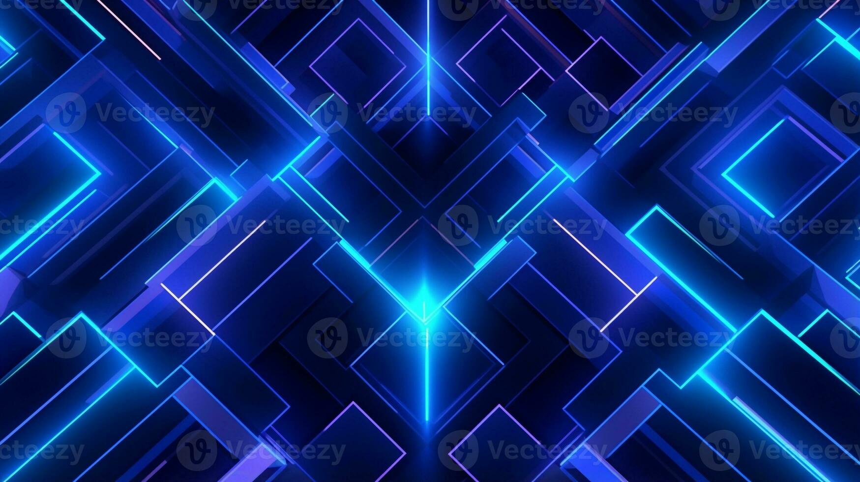 Background of geometric pattern in a neon laser light with a gradient of blue color photo