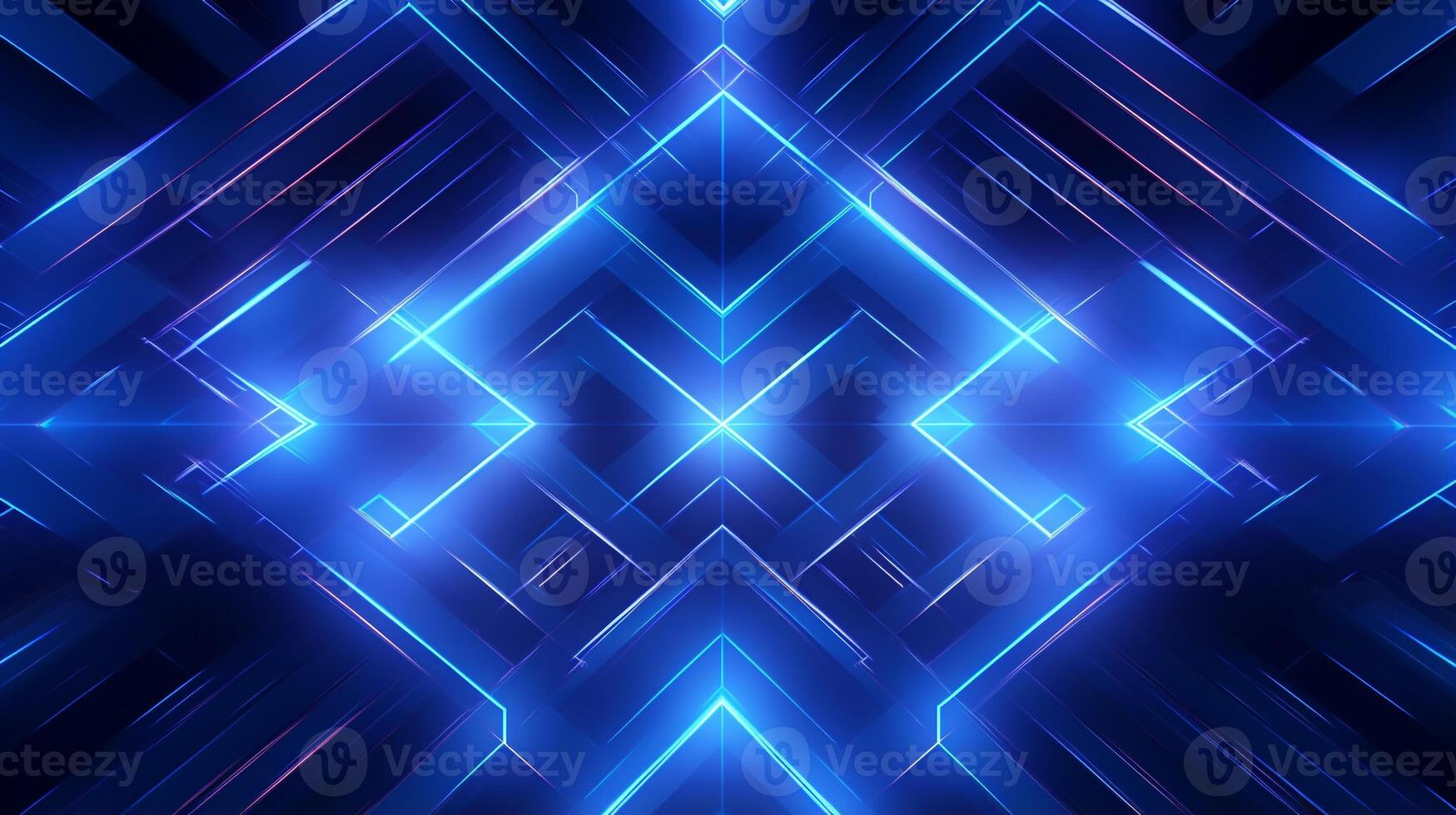 Background of geometric pattern in a neon laser light with a gradient of blue color photo