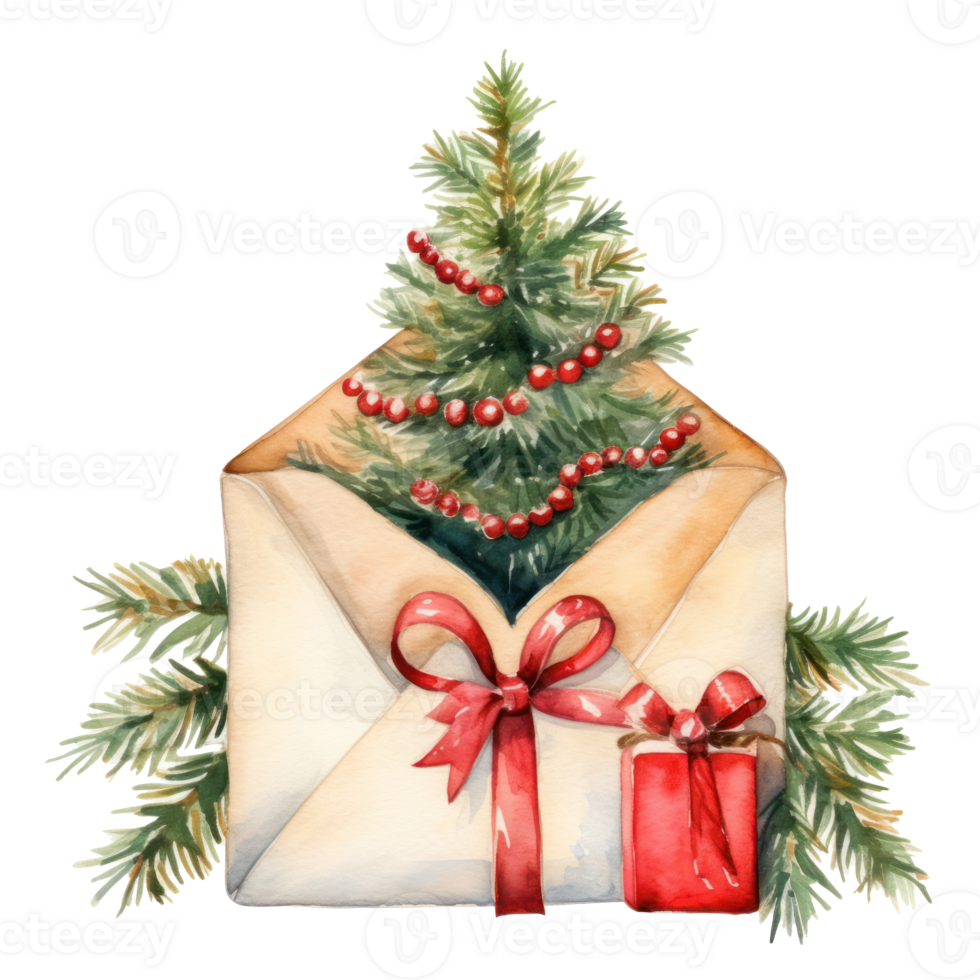 Watercolor envelope and a Christmas tree png