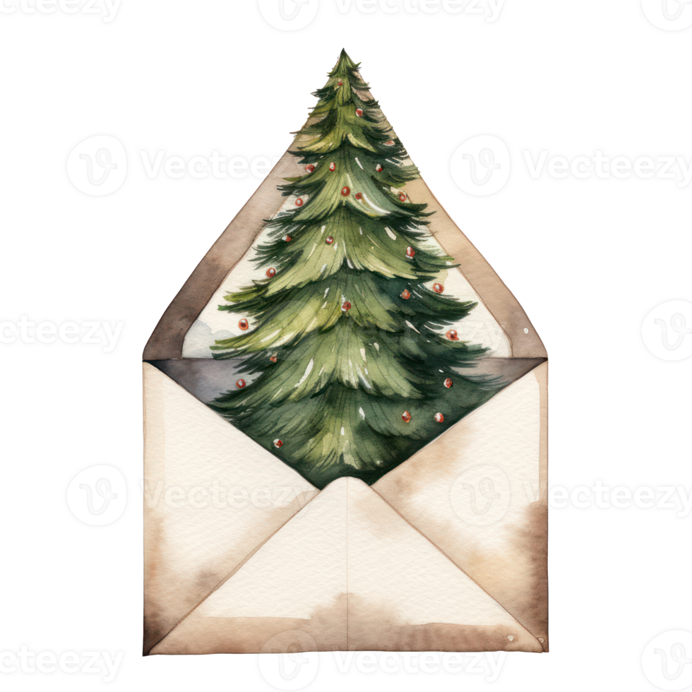 Watercolor envelope and a Christmas tree png