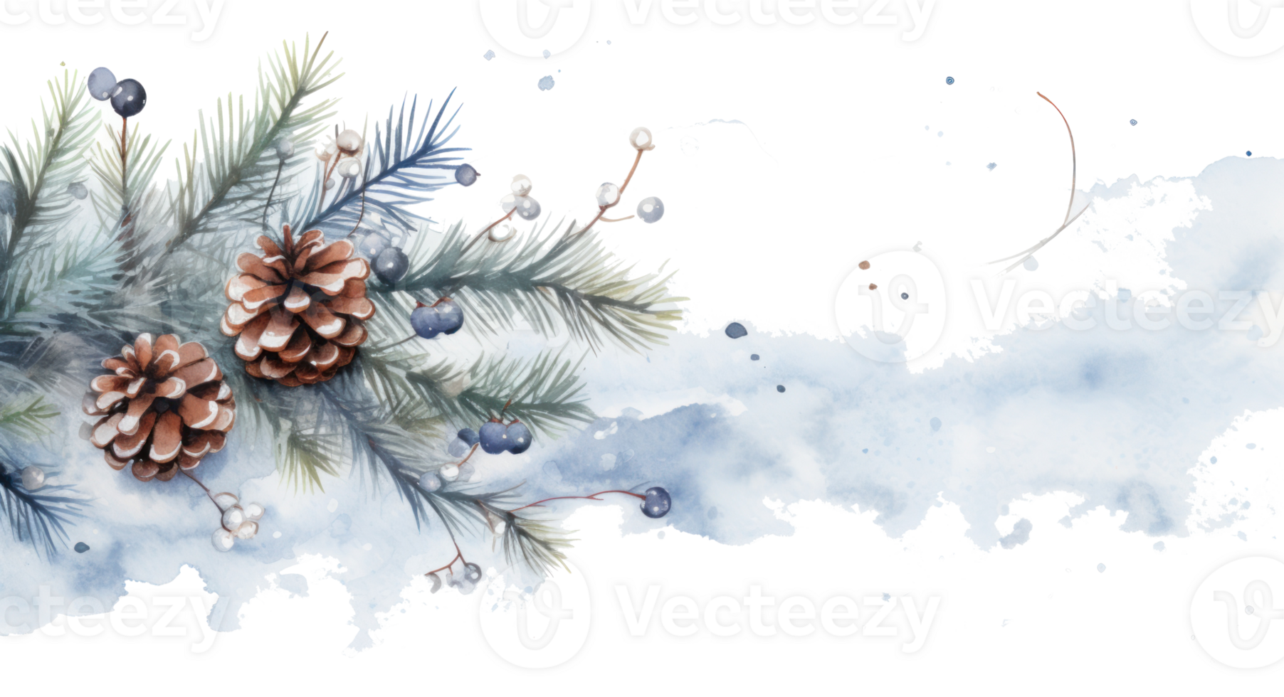 Watercolor wreath with snowflakes png