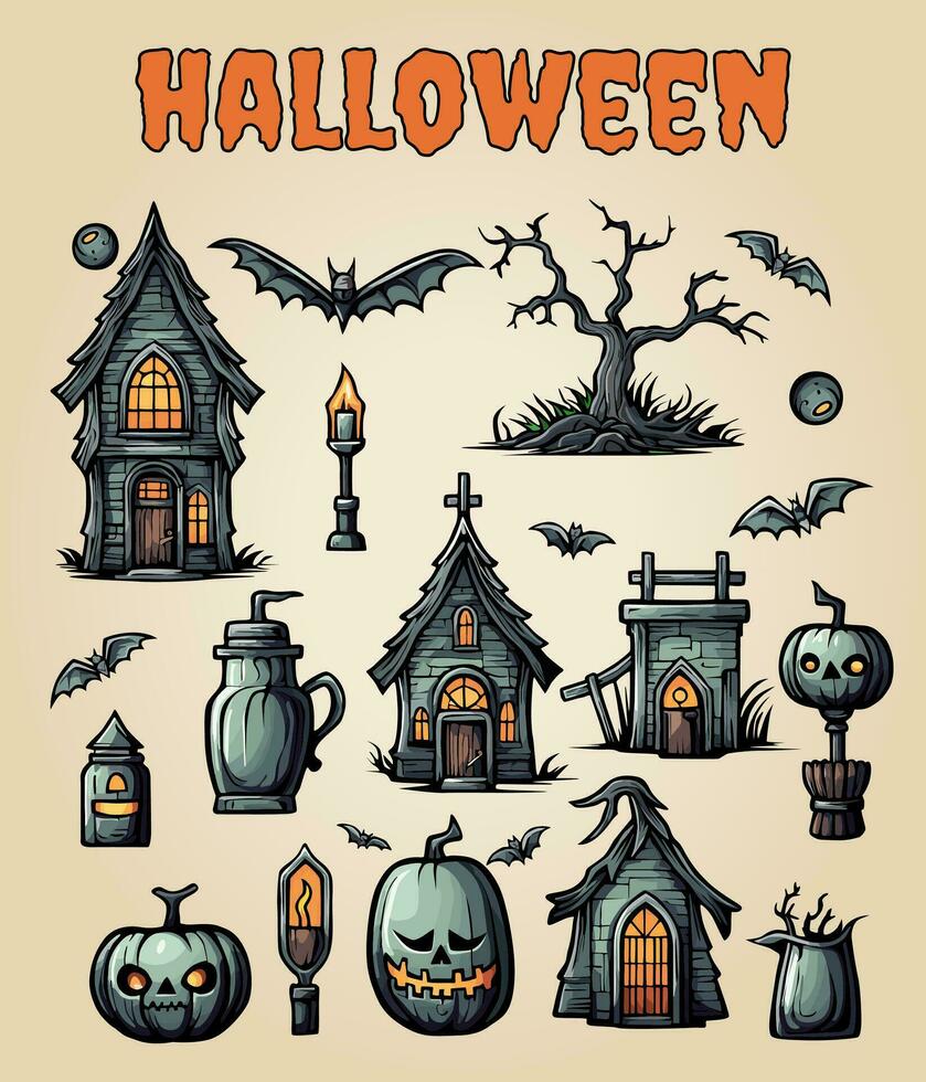 Halloween Collection Spooky Vector Illustrations 10