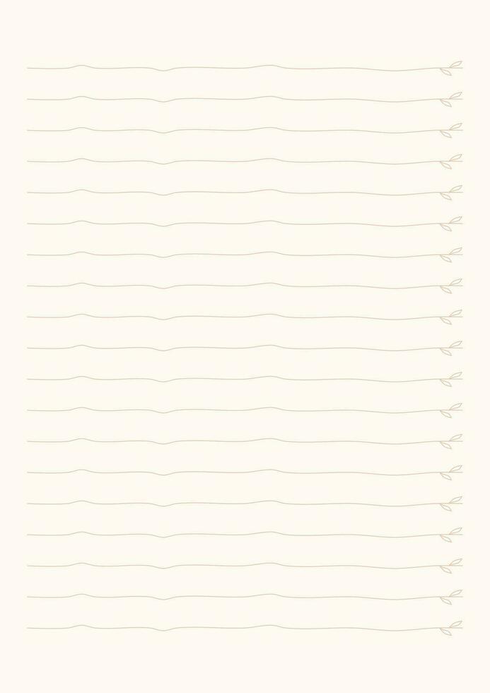 notebook lines template with leaves pattern on light orange background. vector