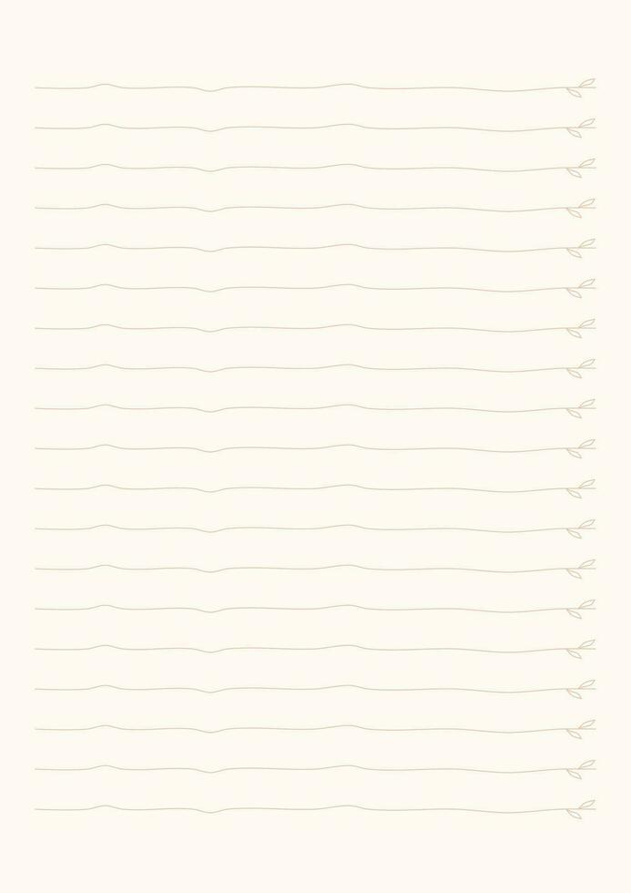 notebook lines template with leaves pattern on light orange background. vector